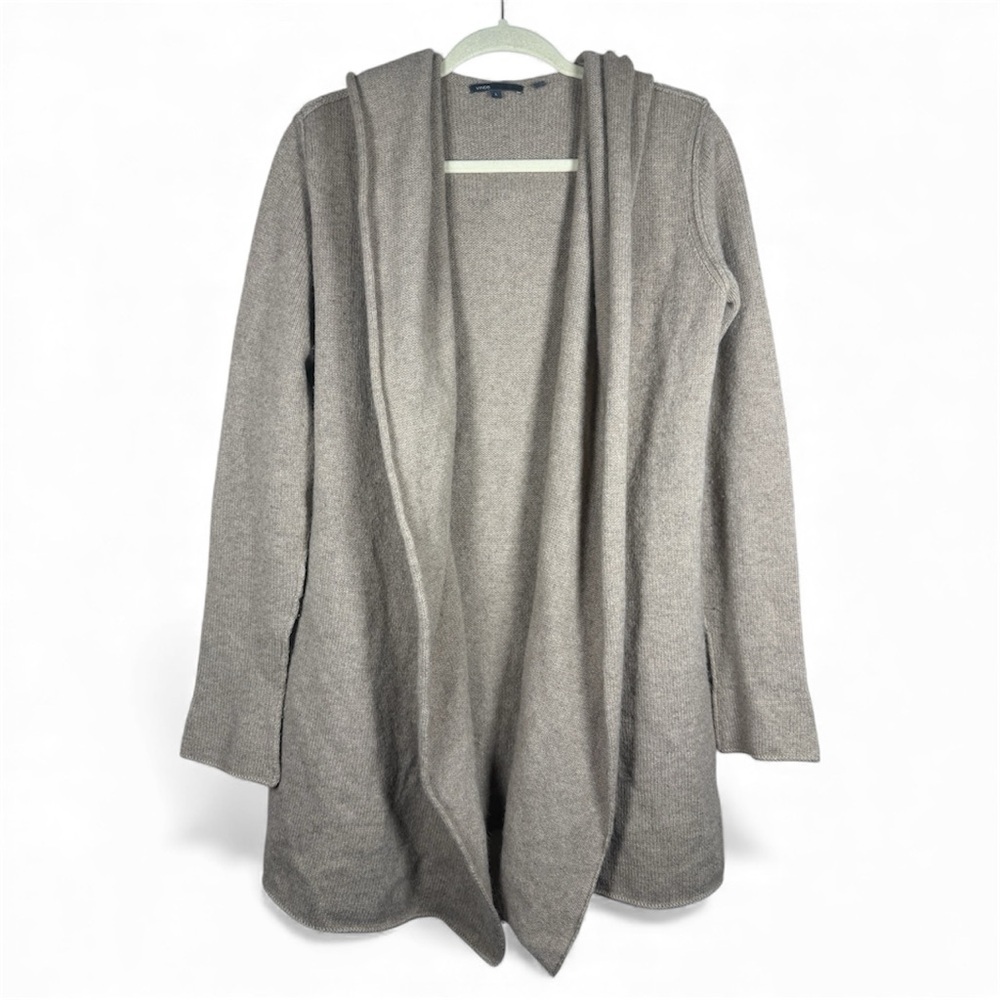 Vince Wool/Cashmere/Angora Open Front Hooded Cardigan Sz L